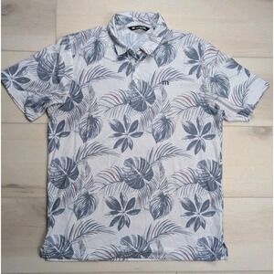 Travis Mathew Polo Shirt Mens L Golf Cotton Blend Palm Tree Floral Gray Pima